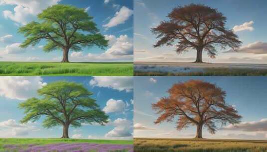 树木春夏秋冬四季变化季节变换 循环视频高清在线视频素材下载
