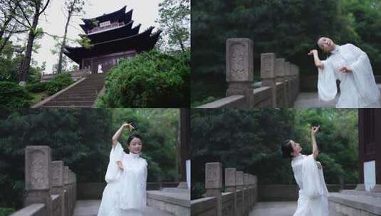 4K美女在古城楼里舞蹈高清在线视频素材下载