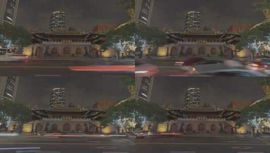 静安寺正门夜晚全景延时高清在线视频素材下载