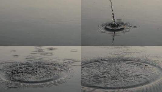石子投入水中溅起水花波纹慢动作高清在线视频素材下载