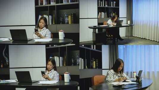 职场女性熬夜加班艰辛疲惫高清在线视频素材下载