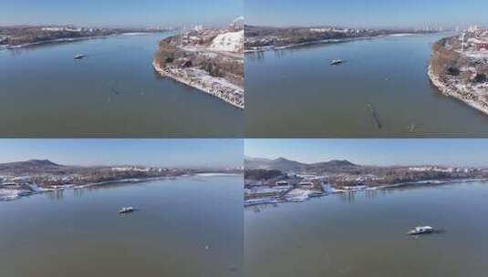 中国吉林省吉林市小雾凇岛（阿什哈达）冬季高清在线视频素材下载