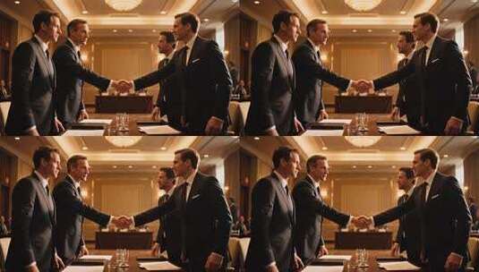 商务人士会议室握手合作场景高清在线视频素材下载