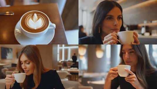 喝咖啡下午茶朋友聚会咖啡厅咖啡拉花高清在线视频素材下载