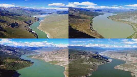 航拍山川河流自然风光高清在线视频素材下载