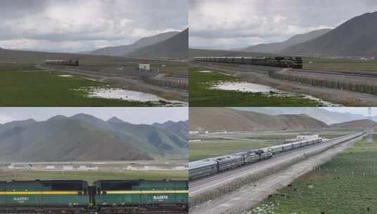 青藏铁路火车行驶于山间高清在线视频素材下载