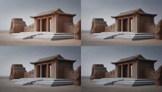 苍凉大漠中的古老建筑遗址高清在线视频素材下载