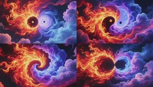 火焰与气旋碰撞的宇宙景象高清在线视频素材下载