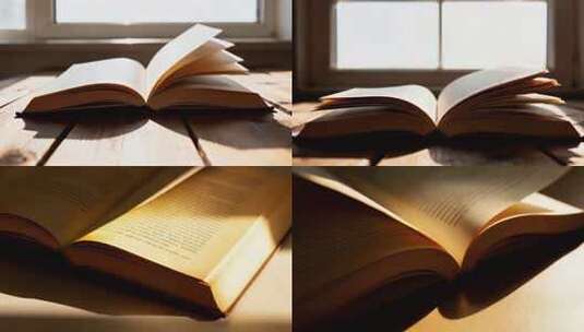 窗边翻开的书籍特写高清在线视频素材下载