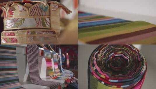 藏装氆氇针织羊毛面料布料民族服饰高清在线视频素材下载