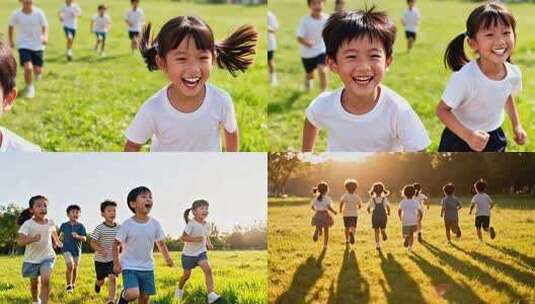 孩子奔跑 欢声笑语 小孩子童年 六一高清在线视频素材下载