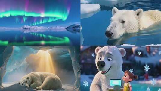 北极极光与雪山湖泊景观高清在线视频素材下载