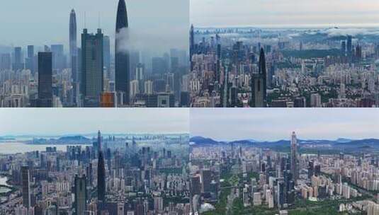 航拍深圳城市建筑群雨后云海高清在线视频素材下载