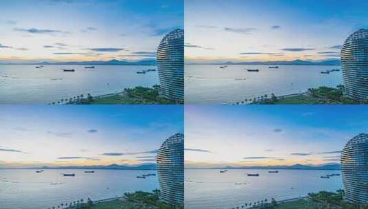 海南三亚湾凤凰岛黄昏延时高清在线视频素材下载