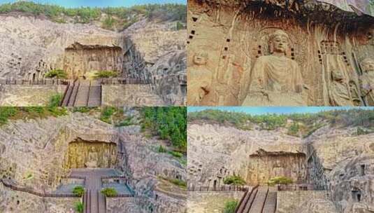 河南洛阳龙门石窟航拍高清在线视频素材下载
