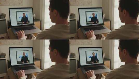 男人居家视频会议远程办公行业视频高清在线视频素材下载
