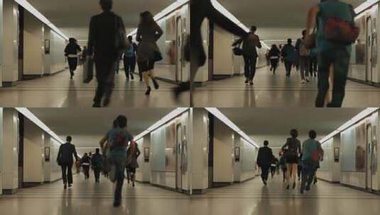 地铁站内行人匆忙奔跑画面高清在线视频素材下载