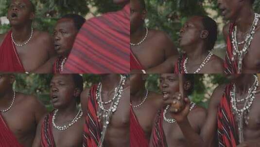 非洲坦桑尼亚色非洲马赛人穿传统服装跳舞唱歌彩斑斓的珠饰项链特写高清在线视频素材下载
