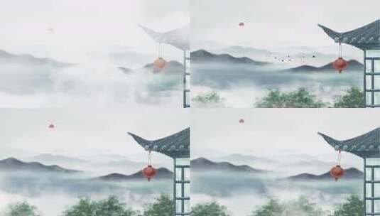 中式古风山水楼阁风景高清在线视频素材下载