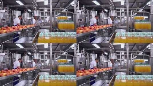 工厂果汁生产流水线作业高清在线视频素材下载
