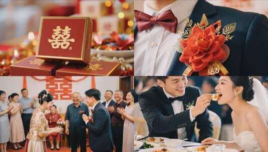 中式婚礼喜庆热闹传统婚礼仪式婚庆订婚爱情高清在线视频素材下载