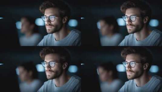 专注工作的年轻人在夜晚的灯光下思考高清在线视频素材下载