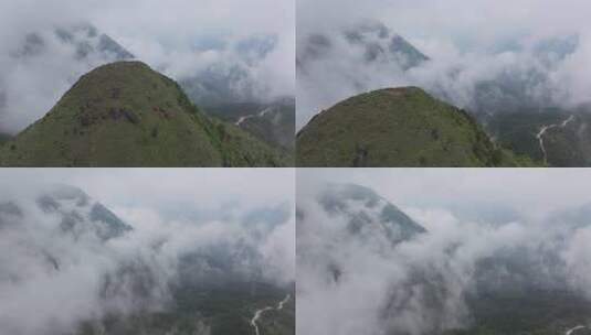 航拍广东茂名信宜云开山石镬坳山间云海高清在线视频素材下载