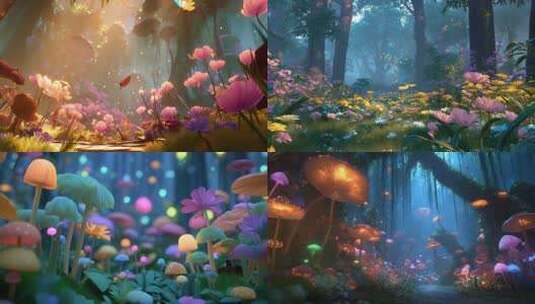 夜晚童话梦幻森林奇境魔幻童话森林城堡森林高清在线视频素材下载