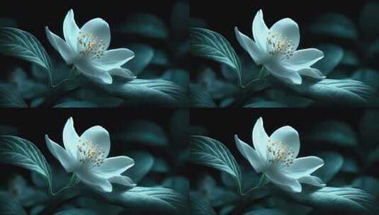 幽静夜晚白色花朵的温柔绽放高清在线视频素材下载