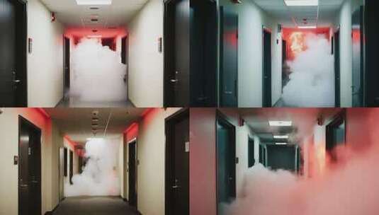 烟雾弥漫的办公走廊场景高清在线视频素材下载