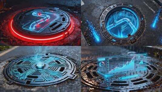 人工智能井盖下水道 未来城市智慧井盖系统高清在线视频素材下载