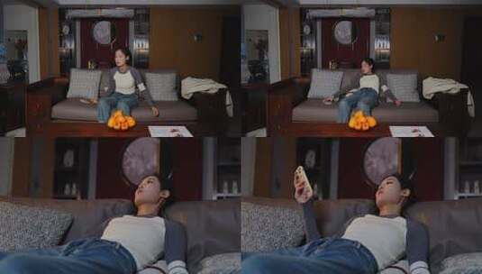 女子室内沙发静坐场景高清在线视频素材下载