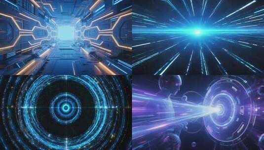 科技 穿梭 时间 时空隧道 蓝色背景 4K高清在线视频素材下载