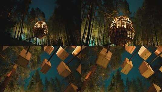 星空森林宇宙冥想中发光球形建筑夜景高清在线视频素材下载