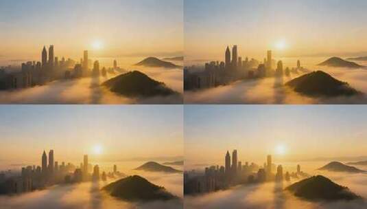 城市云海日出航拍素材高清在线视频素材下载