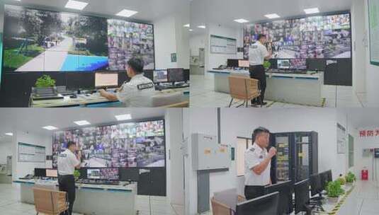 安保人员监控室查看监控画面高清在线视频素材下载