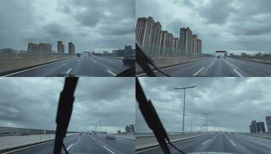 台风麦德姆来临深中大桥行车第一视角高清在线视频素材下载
