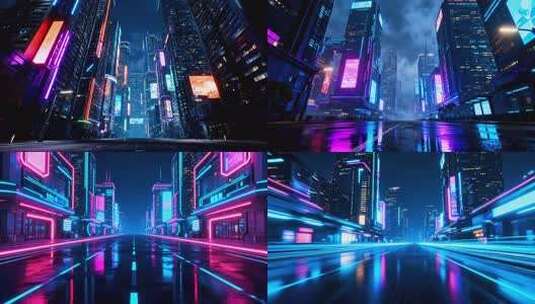 赛博朋克未来都市夜景 霓虹闪烁科幻城市高清在线视频素材下载