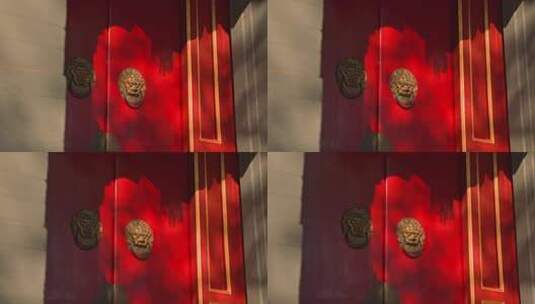 北京胡同大门双头狮子门扣高清在线视频素材下载