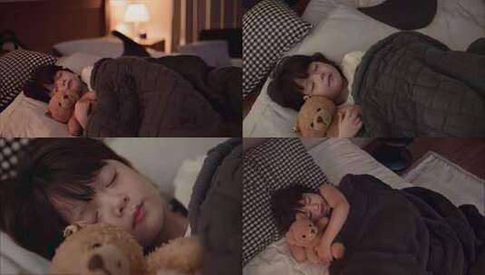 温馨夜晚儿童睡眠场景高清在线视频素材下载