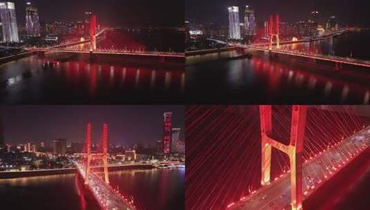 城市夜景八一大桥航拍素材高清在线视频素材下载