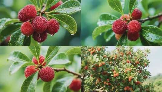 多色树上果实水珠特写高清在线视频素材下载