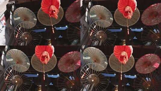 传统油纸伞成品展示高清在线视频素材下载