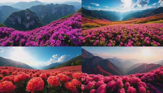 百里杜鹃映山红花海4K航拍 合集4K高清在线视频素材下载