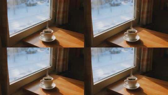 冬天窗边咖啡热气温暖治愈生活视频高清在线视频素材下载