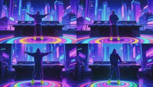 赛博朋克风格DJ城市表演场景高清在线视频素材下载