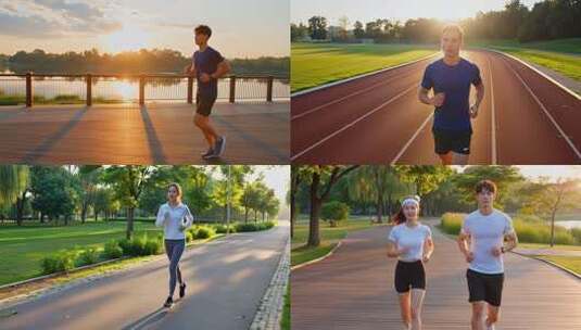 跑步锻炼健身合集高清在线视频素材下载