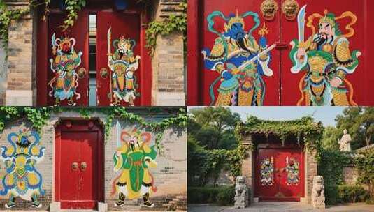 门神大门手绘传统文化过年高清在线视频素材下载