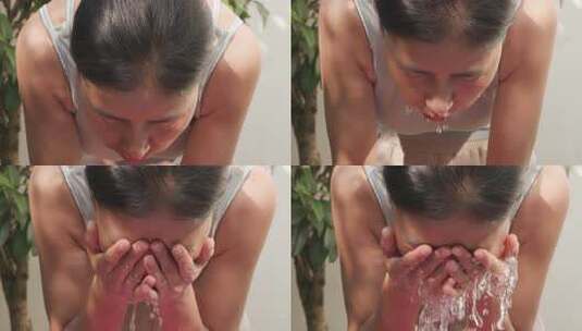 女子洗脸清洁护肤升格高清在线视频素材下载