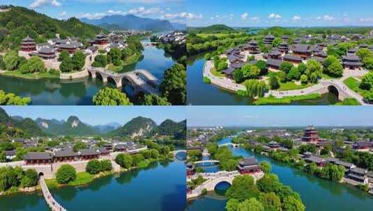 山水间中式古建筑群风景高清在线视频素材下载